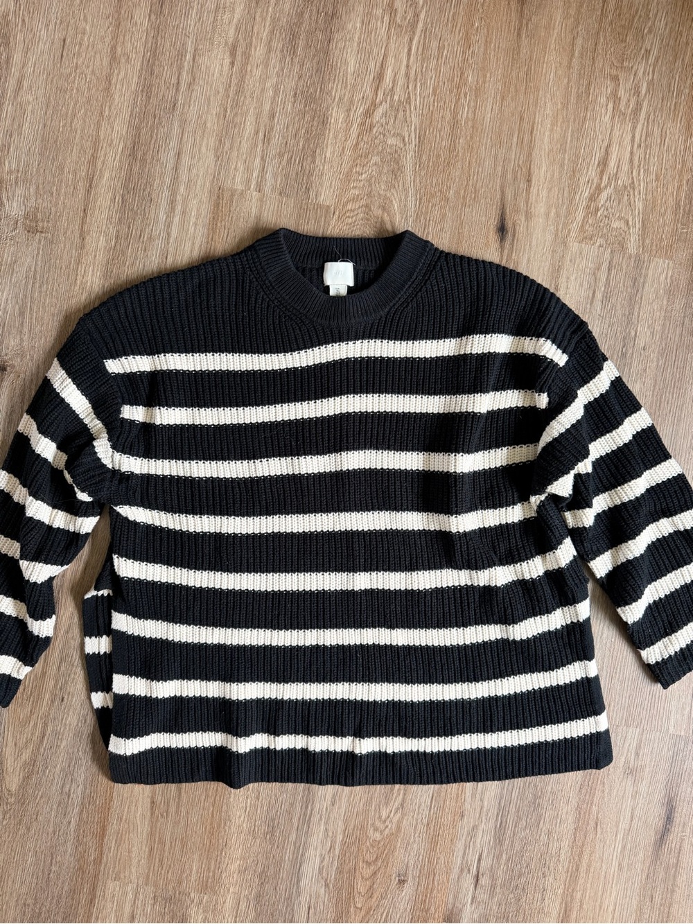 Striped Black and white Knit Sweater - Women's Classic Crewneck